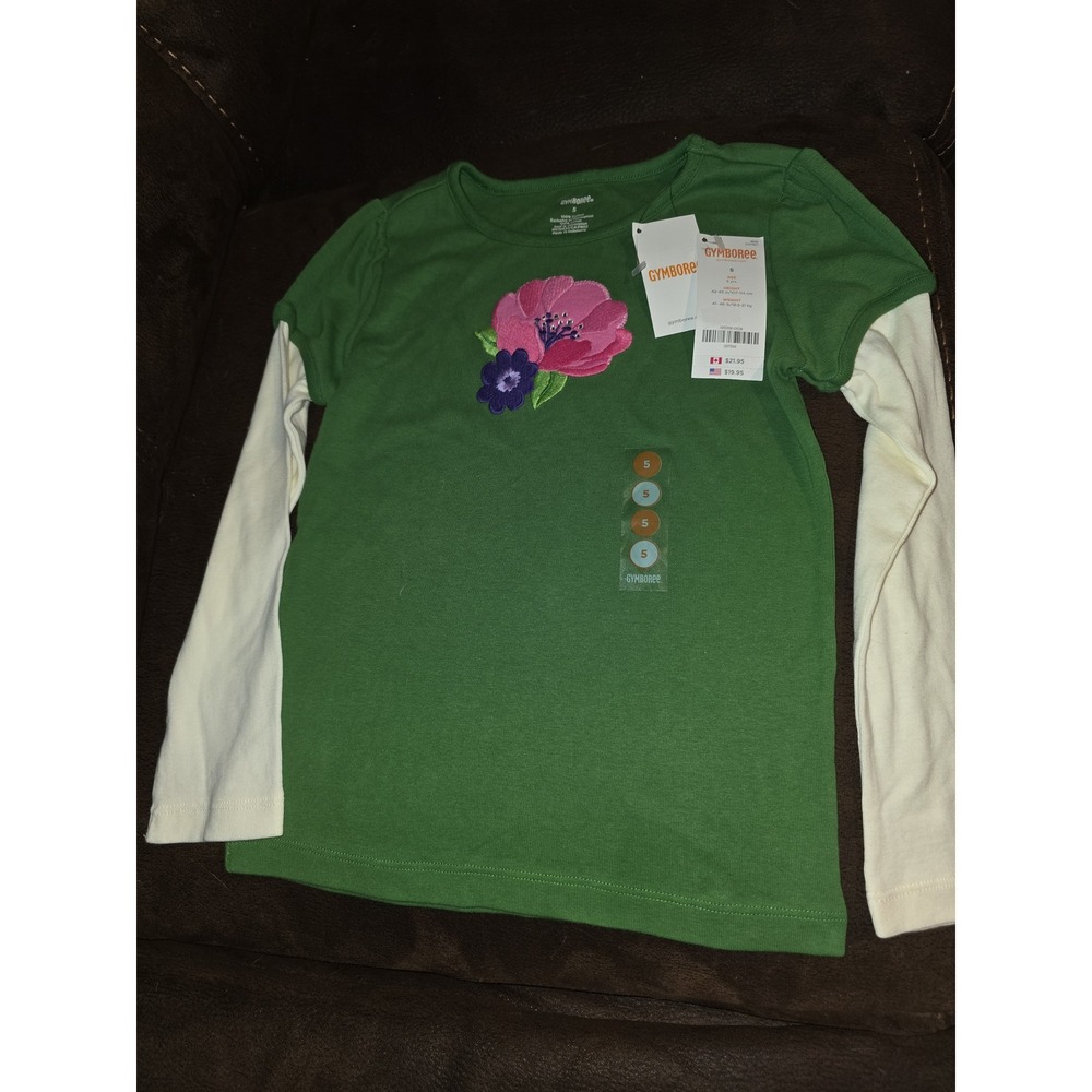 Gymboree falling for feathers green floral top size 5 nwt